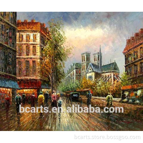 Beautiful cityscape modern city street oil painting on canvas paris